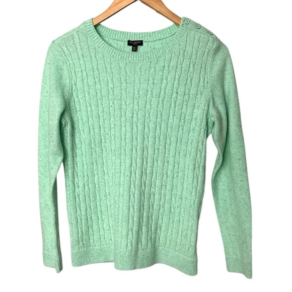 Talbots, NWT! Soft Green Cotton Blend Cable Knit Crew Neck Sweater, Mp - Picture 1 of 8